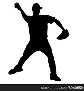 Isolated Silhouette of Baseball Pitcher throwing ball, originating image from Generative AI technology 