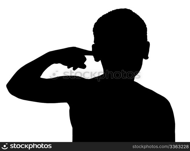 Isolated Silhouetted Boy Child Gesture and Activity Finger in Ear