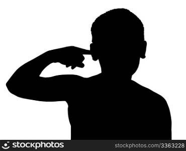 Isolated Silhouetted Boy Child Gesture and Activity Finger in Ear