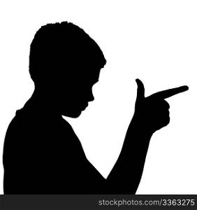 Isolated Silhouetted Boy Child Gesture and Activity Gun Finger