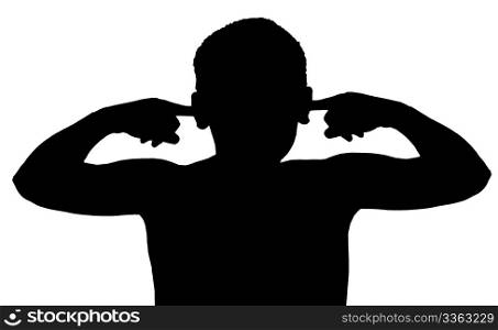 Isolated Silhouetted Boy Child Gesture and Activity Not Listening