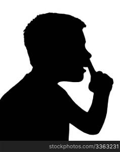 Isolated Silhouetted Boy Child Gesture and Activity Picking Nose