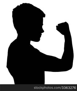 Isolated Silhouetted Boy Child Gesture and Activity Showing Fist