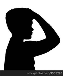 Isolated Silhouetted Boy Child Gesture and Activity Unsure Thinker