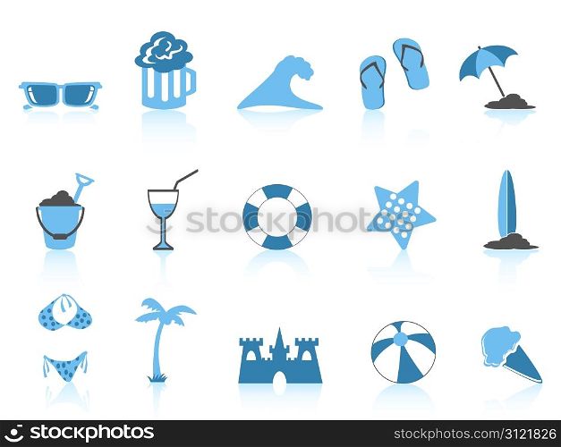isolated simple blue beach icons on white background
