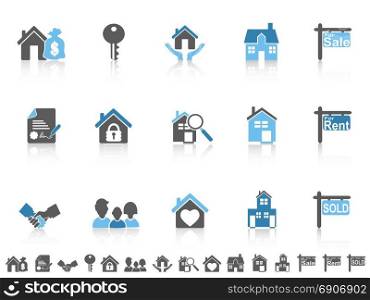 isolated simple blue color real estate icons set from white background