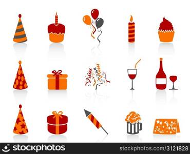 isolated simple color birthday icons set from white background