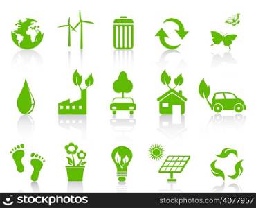isolated simple green eco icons set on white background