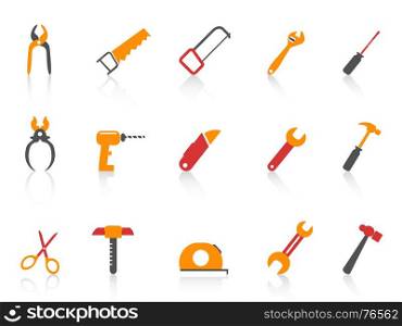 isolated simple orange color hand tool icons set from white background