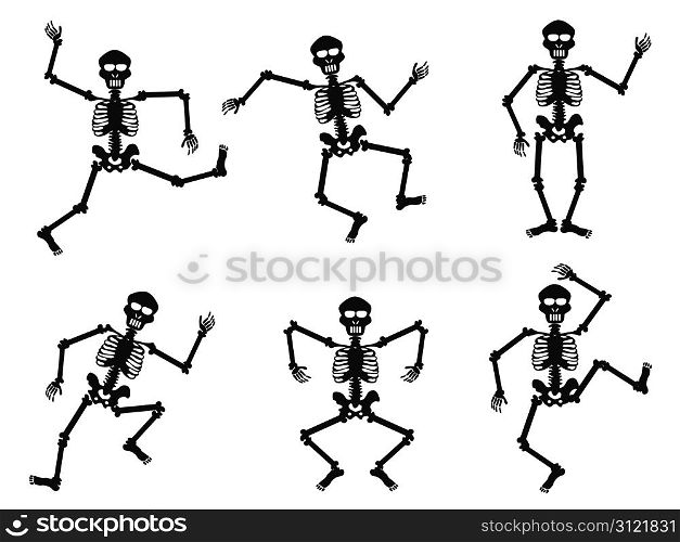 isolated Skeletons dancing on white background