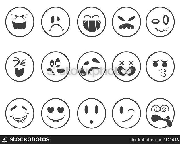 isolated smiley Emoji faces outline icons on white background