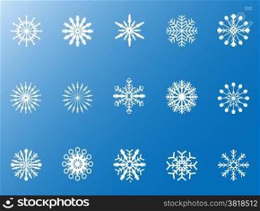 isolated snowflakes icons set on blue background