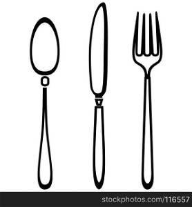 isolated Spoon knife and fork outline set on white background