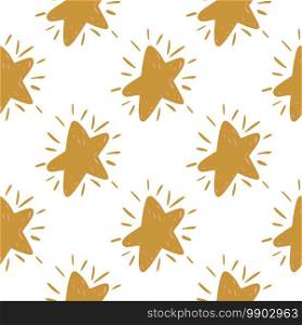 Isolated star silhouettes seamless pattern. Ocher geometric forms on white background. Perfect for wallpaper, textile, wrapping paper, fabric print. Vector illustration.. Isolated star silhouettes seamless pattern. Ocher geometric forms on white background.