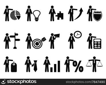 isolated stick figure with business icons from white background