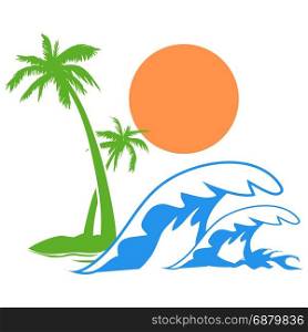 isolated Sunny palm tree wave logo on white background