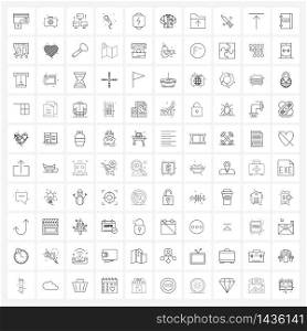 Isolated Symbols Set of 100 Simple Line Icons of charging, battery, briefcase, mic, mic Vector Illustration