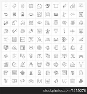 Isolated Symbols Set of 100 Simple Line Icons of office bag, bag, next, engine, gear Vector Illustration