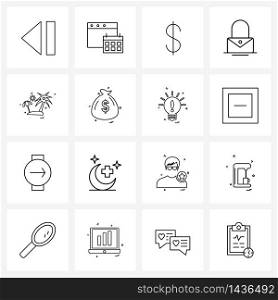 Isolated Symbols Set of 16 Simple Line Icons of bag, tree, sign, beach, fashion Vector Illustration