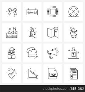 Isolated Symbols Set of 16 Simple Line Icons of building, tag, processor, shopping, price Vector Illustration