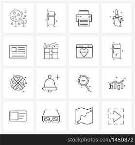 Isolated Symbols Set of 16 Simple Line Icons of card, festival, device, drink, printer Vector Illustration