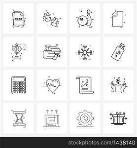 Isolated Symbols Set of 16 Simple Line Icons of diamond, text file, claws, text, bowling Vector Illustration