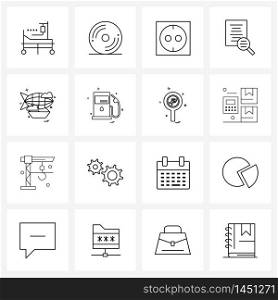 Isolated Symbols Set of 16 Simple Line Icons of hot air balloon, balloon, consumption, file, search document Vector Illustration