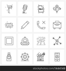 Isolated Symbols Set of 16 Simple Line Icons of money, shapes, hair brush, balloons, files Vector Illustration