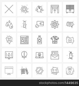 Isolated Symbols Set of 25 Simple Line Icons of books, cupboard, shirt, book shelf, shades Vector Illustration