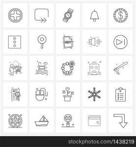 Isolated Symbols Set of 25 Simple Line Icons of coin, alert, loop, bell, hours Vector Illustration