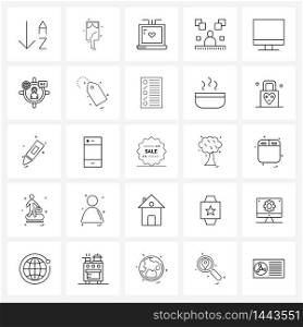Isolated Symbols Set of 25 Simple Line Icons of computer, monitor, digital, social media, face Vector Illustration