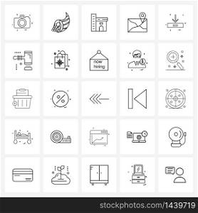 Isolated Symbols Set of 25 Simple Line Icons of downloading, drop box, construction, shopping, pin Vector Illustration