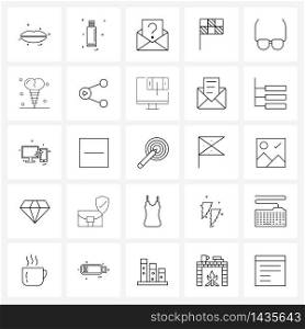 Isolated Symbols Set of 25 Simple Line Icons of eyeglasses, flags, device, sports flag, message Vector Illustration