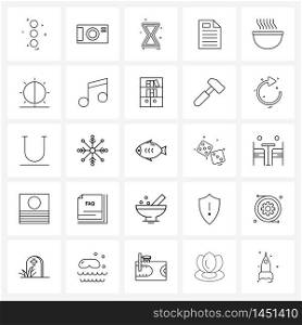 Isolated Symbols Set of 25 Simple Line Icons of food, soup, wait, text, file Vector Illustration