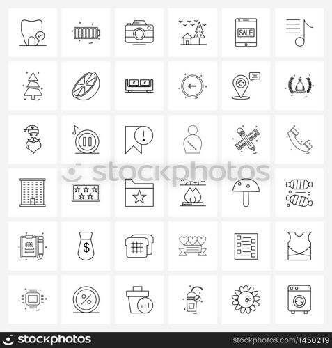 Isolated Symbols Set of 36 Simple Line Icons of sale, urban, camera, house, house and tree Vector Illustration