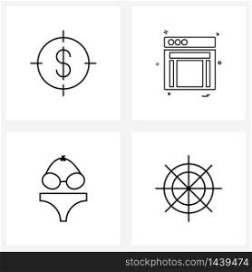 Isolated Symbols Set of 4 Simple Line Icons of aim, goal, web layout, garments Vector Illustration
