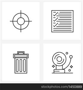 Isolated Symbols Set of 4 Simple Line Icons of aim, recycle bin, check, selection, alarm Vector Illustration