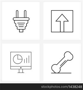Isolated Symbols Set of 4 Simple Line Icons of America; graph; north; up; bone Vector Illustration