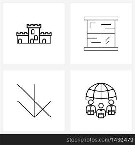Isolated Symbols Set of 4 Simple Line Icons of amusement park, no down, decor, window, avatar Vector Illustration