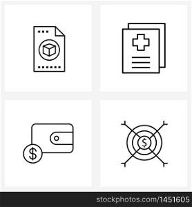 Isolated Symbols Set of 4 Simple Line Icons of api, cash, file, document, money Vector Illustration