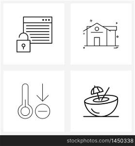 Isolated Symbols Set of 4 Simple Line Icons of application, heating, secure, property, temperature Vector Illustration