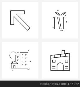 Isolated Symbols Set of 4 Simple Line Icons of arrow; property; back; game; tower Vector Illustration