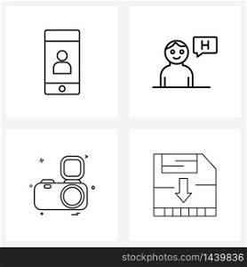 Isolated Symbols Set of 4 Simple Line Icons of avatar, camera , mobile, chat, photograph Vector Illustration