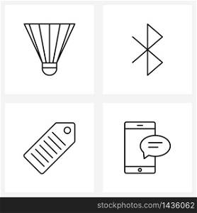 Isolated Symbols Set of 4 Simple Line Icons of badminton shuttle; red; sports; communication; ticket Vector Illustration
