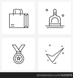 Isolated Symbols Set of 4 Simple Line Icons of bag; medal; cleaning; pan; winner Vector Illustration