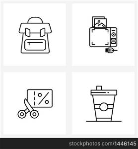 Isolated Symbols Set of 4 Simple Line Icons of bag, offer, camera, image, drink Vector Illustration