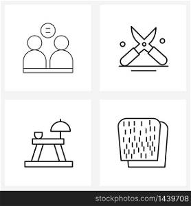 Isolated Symbols Set of 4 Simple Line Icons of banking, camping, money, shears, holidays Vector Illustration