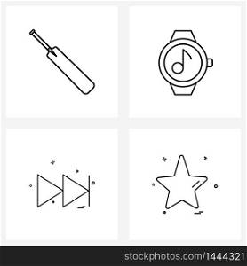 Isolated Symbols Set of 4 Simple Line Icons of bat, ui s, sports, music player, ui Vector Illustration