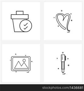 Isolated Symbols Set of 4 Simple Line Icons of been; image; trash; valentine; pictures Vector Illustration