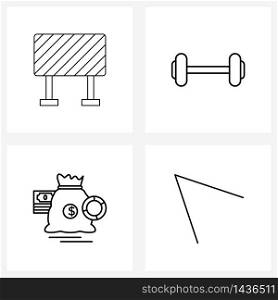Isolated Symbols Set of 4 Simple Line Icons of block; dollar; under; gym; coin Vector Illustration
